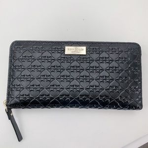 Kate Spade black embossed leather zip around continental wallet
